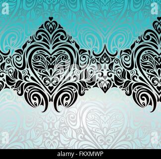 Gorgeous vintage Black & Turquoise background design with black floral ornaments Stock Vector
