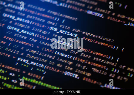 close up photograph of generic javascript code on computer monitor Stock Photo