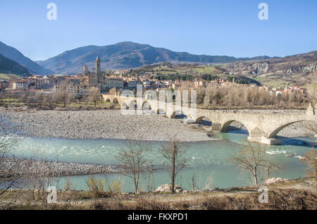 Bobbio - Val Trebbia river - Bridge - Piacenza - Emilia Romagna region - Italy Stock Photo