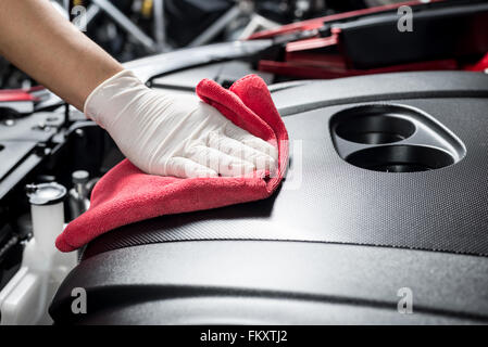 Car detailing series : Cleaning car engine Stock Photo