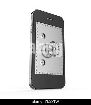 Close door of a safe in a smartphone: Security concept Stock Photo