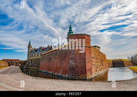 Kronborg castle made famous by William Shakespeare in his play about Hamlet situated in the Danish harbour town of Helsingor. Stock Photo