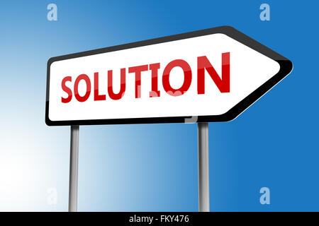 Illustration of solution directions sign on a blue sky Stock Photo