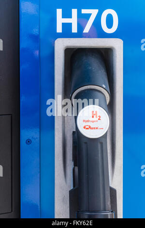 A public hydrogen fueling station, for hydrogen powered automobiles, with two pumps in Santa Barbara, California. Stock Photo