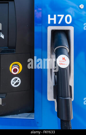 A public hydrogen fueling station, for hydrogen powered automobiles, with two pumps in Santa Barbara, California. Stock Photo