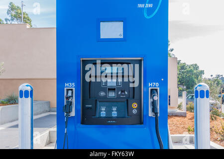 A public hydrogen fueling station, for hydrogen powered automobiles, with two pumps in Santa Barbara, California. Stock Photo