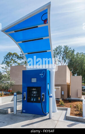 A public hydrogen fueling station, for hydrogen powered automobiles, with two pumps in Santa Barbara, California. Stock Photo