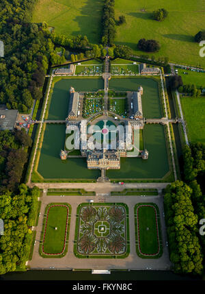 Aerial view, moated castle, baroque palace and garden, classical open-air event Night of ten thousand candles, Nordkirchen Stock Photo