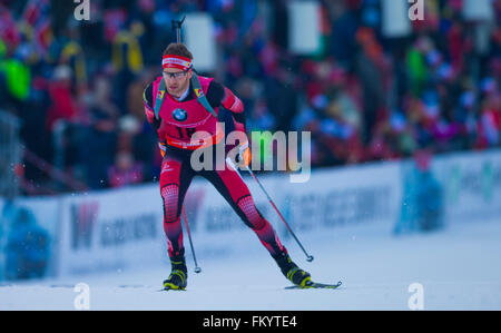 Holmenkollen, Oslo, Norway. 10th Mar, 2016. IBU Biathlon World Championships. Simon Eder of Austria competes in the men 20km individual competition during the IBU World Championships Biathlon 2016 in Holmenkollen Oslo, Norway. Credit:  Action Plus Sports/Alamy Live News Stock Photo