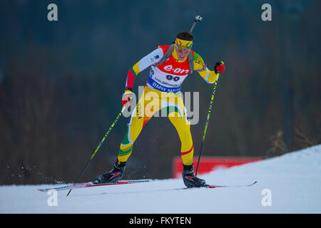 Holmenkollen, Oslo, Norway. 10th Mar, 2016. IBU Biathlon World Championships. Vytautas Strolia of Lithuania competes in the men 20km individual competition during the IBU World Championships Biathlon 2016 in Holmenkollen Oslo, Norway. Credit:  Action Plus Sports/Alamy Live News Stock Photo