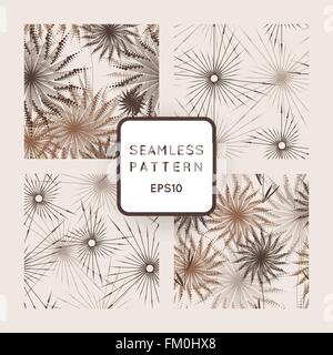 Vector set of seamless geometric patterns of stylized dandelions Stock Vector