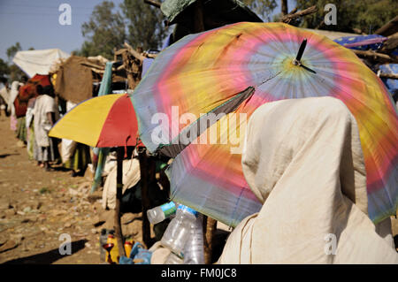 Colorful umbrella at the market of Addi Arkay, Amhara Region, Ethiopia Stock Photo