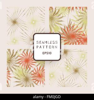 Vector set of seamless geometric patterns of stylized dandelions Stock Vector