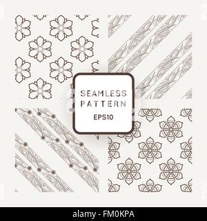 Set of vector seamless from flowers and ribbons with interwoven Art Nouveau Stock Vector