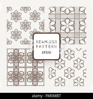 Set of vector seamless pattern of intersecting lines and colors Stock Vector