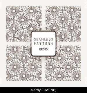 Set of vector seamless pattern of geometric arrangement of flowers daisies Stock Vector