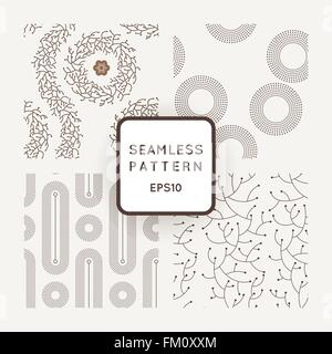 Set of seamless vector patterns with dotted and branched elements Stock Vector