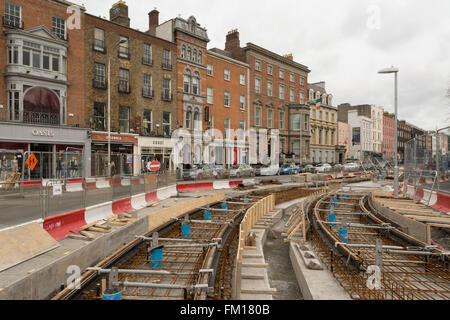 Luas tram Green Line extension construction, St Stephens Green, Dublin, Ireland Stock Photo