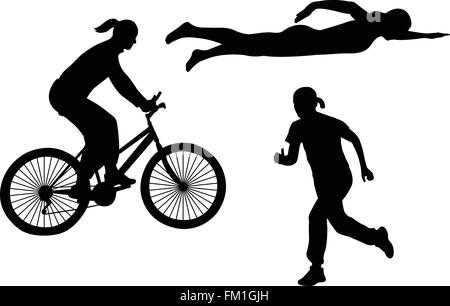 triathlon silhouettes - vector Stock Vector