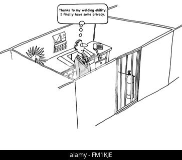 Business cartoon about getting privacy at work. Stock Photo