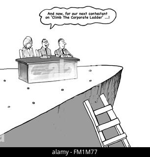 Business cartoon about climbing corporate ladder. Stock Photo