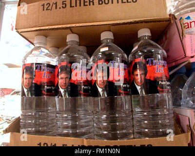 A display of 'Trump Ice' bottled water is seen in a supermarket on February 22, 2004. The bottled water is a tie-in with the hit Donald Trump/ NBC television program 'The Apprentice'. (© Richard B. Levine) Stock Photo