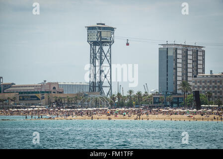 Aerial view of Barcelona with La Barceloneta neighborhoud and recereation  port Stock Photo - Alamy