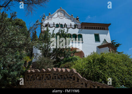 Trias House in Park Guell located on Carmel Hill in La Salut neighborhood in the Gracia district of Barcelona, Spain Stock Photo