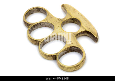 Brass knuckle-duster, weapon for hand, isolated on white background Stock Photo