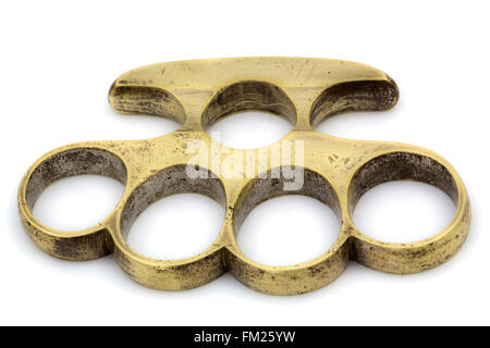 Brass knuckle-duster, weapon for hand, isolated on white background Stock Photo