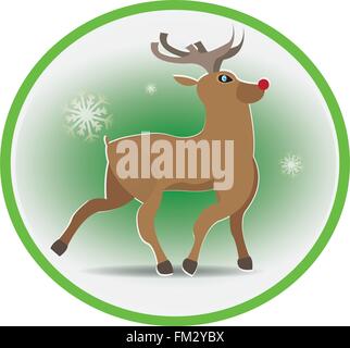 Isolated reindeer on a green round label Stock Vector