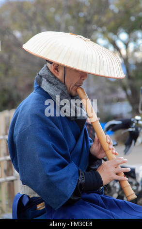 Japan; Kyoto, musician, bamboo flute player, Stock Photo