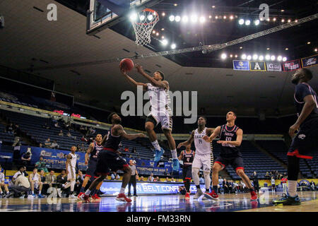 New Orleans, LA, USA. 10th Mar, 2016. Georgia Southern Eagles guard Tookie Brown (4) during an NCAA basketball game between the South Alabama Jaguars and the Georgia Southern Eagles at the UNO Lakefront Arena in New Orleans, LA. Stephen Lew/CSM/Alamy Live News Stock Photo
