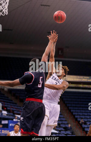 New Orleans, LA, USA. 10th Mar, 2016. Georgia Southern Eagles guard Ike Smith (3) during an NCAA basketball game between the South Alabama Jaguars and the Georgia Southern Eagles at the UNO Lakefront Arena in New Orleans, LA. Stephen Lew/CSM/Alamy Live News Stock Photo
