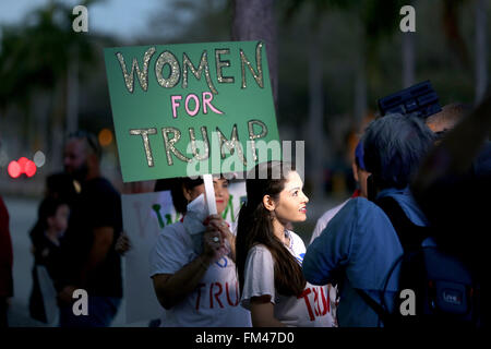 Miami, Florida, USA. 10th Mar, 2016. Trump supporter JESSICA LEON is interviewed outside of the Bank United Center at the University of Miami before the start of the Republican Presidential debate. © Sun-Sentinel/ZUMA Wire/Alamy Live News Stock Photo