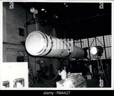 1959 - Cape Canaveral, Fla. The main stage booster of the Jupiter C rocket is prepared for checkout in the assembly hanger of the U.S Army Ballistic Missile Agency's laboratory. This portion of the rocket was separated at a predetermined point in the trajectory and fell away after its liquid fuel has been consumed. The Department of the Army has no objections to the publicationof this photograph. Its use incommercial advertisement must be approved, along with copy andlayout, bt the public information division, Office of the chief of Information and Education, Department of the Army, the Pentag Stock Photo