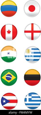 Set of different flags on round badges on a white background Stock Vector