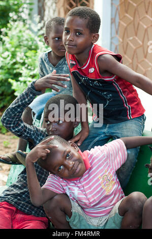 Group of young boys, Ilha de Mozambique, Nampula, Mozambique Stock Photo