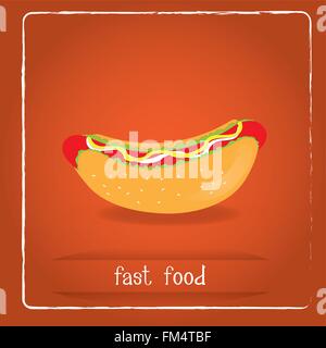 Isolated hot dog on an orange background with text Stock Vector