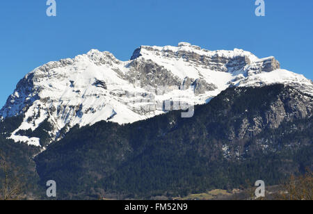 a winter mountain landscape in the french Alps Stock Photo