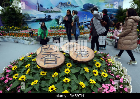 Hong Kong, China. 11th Mar, 2016. Visitors take photos of flowers during the Hong Kong Flower Exhibition at the Victoria Park in Hong Kong, south China, March 11, 2016. © Lo Ping Fai/Xinhua/Alamy Live News Stock Photo