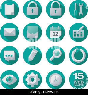 Flat icons in circles, long shadow Stock Vector