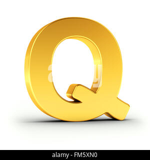 The Letter Q as a polished golden object over white background with clipping path for quick and accurate isolation. Stock Photo