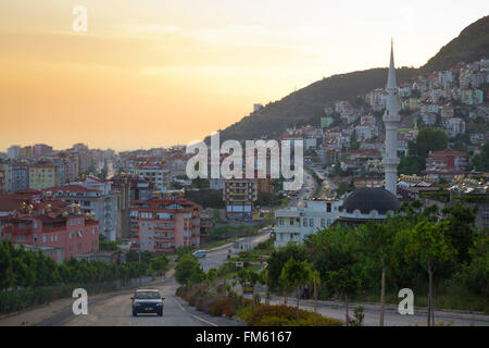 ALANYA, TURKEY - MAY 21, 2013: Panoramic views of the evening Alanya in Turkey. Alanya is one of most popular seaside resorts Stock Photo