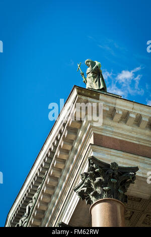 SAINT-PETERSBURG, RUSSIA - SEPTEMBER 4, 2013: Column with the statue of St. Isaac's Cathedral in St. Petersburg Stock Photo