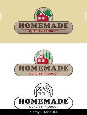 Shaded, flat design and black and white variations of Homemade product and packaging label Stock Vector