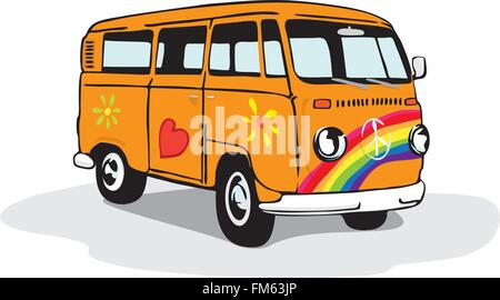 Vntage camper van painted with flowers Stock Vector