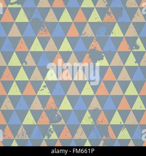 Seamless grunge texture over pastel colored triangles background. Stock Vector