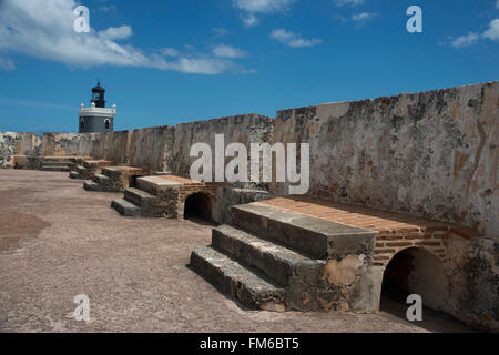 A view of parts of the El Morro Fort in San Juan, with parts of the architecture in view. Stock Photo