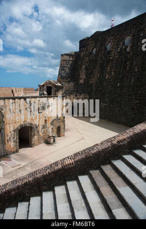 A view of parts of the El Morro Fort in San Juan, with parts of the architecture in view. Stock Photo